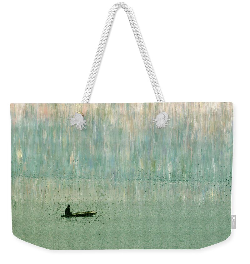 Great Lakes Weekender Tote Bag featuring the painting Early Morning On The Lake by Alex Mir