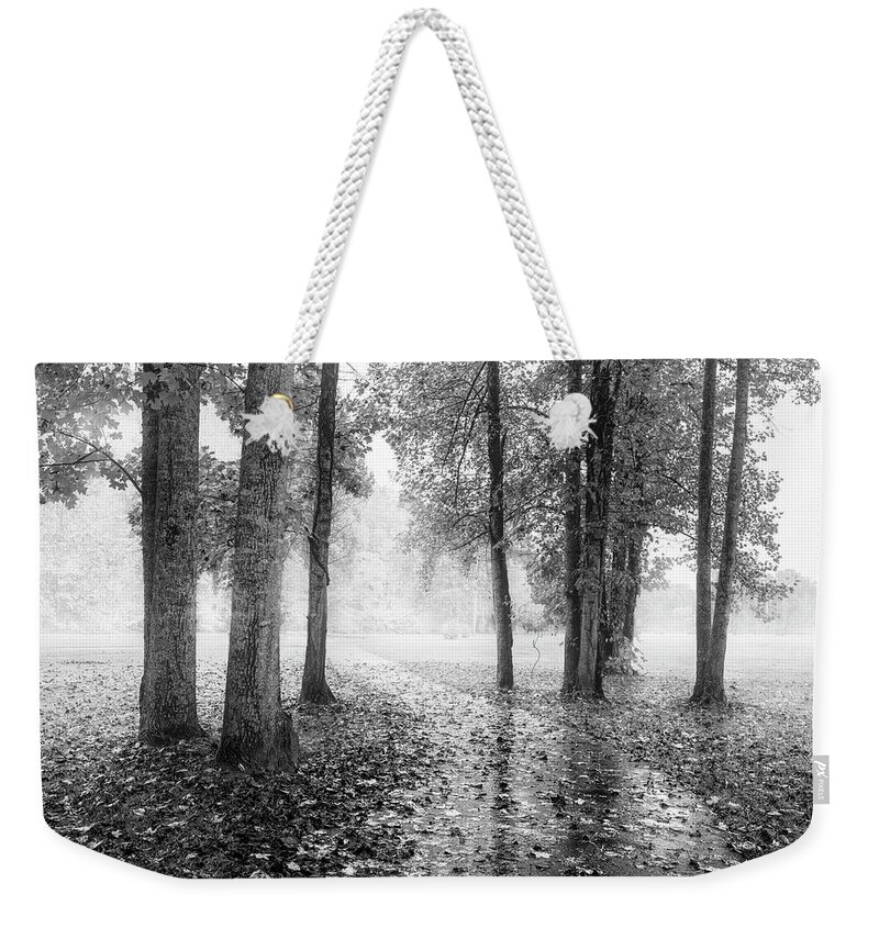 Carolina Weekender Tote Bag featuring the photograph Early Morning Walk Black and White by Debra and Dave Vanderlaan