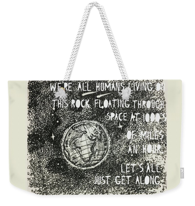 Pen And Ink Weekender Tote Bag featuring the drawing Earth - Globe - Space for the good by Remy Francis