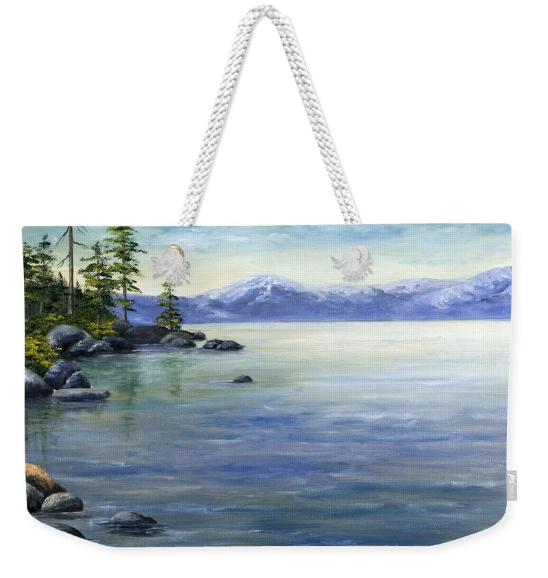 Lake Tahoe Weekender Tote Bag featuring the painting East Shore Lake Tahoe by Darice Machel McGuire