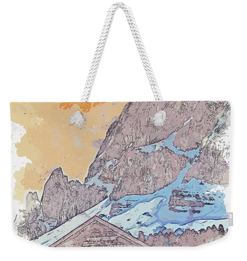 Oil On Canvas Weekender Tote Bag featuring the digital art Landscape Vista, Nature, watercolor, ca 2020 by Ahmet Asar #4 by Celestial Images
