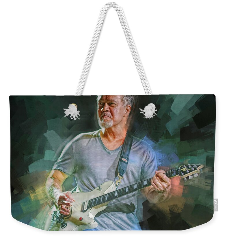 Van Halen Weekender Tote Bag featuring the mixed media Eddie Van Halen Guitarist by Mal Bray