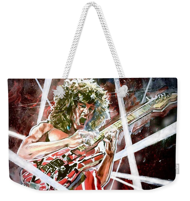 Eddie Van Halen Weekender Tote Bag featuring the painting Eddie Van Halen by Joel Tesch