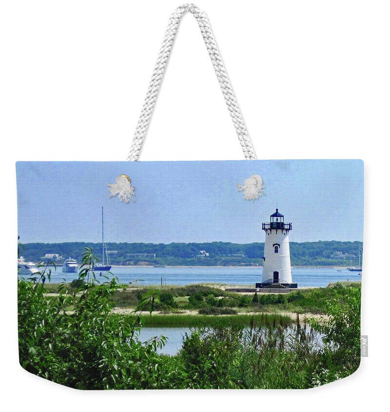 Landscape Weekender Tote Bag featuring the photograph Edgartown Lighthouse 300				 by Sharon Williams Eng