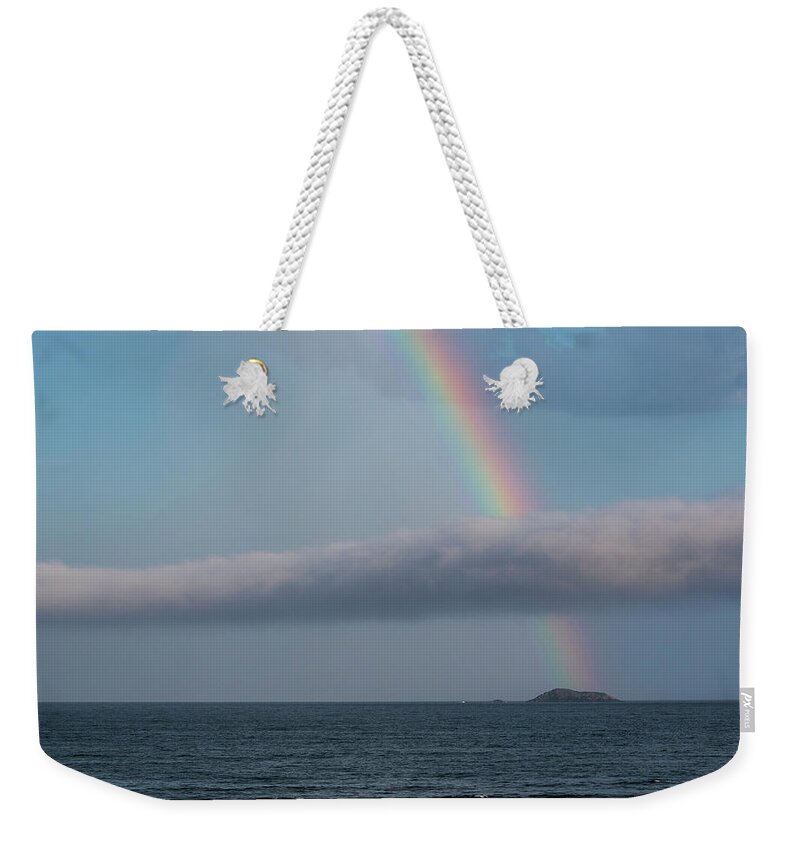 Swampscott Weekender Tote Bag featuring the photograph Egg Rock at the End of the Rainbow Swampscott Massachusetts Square by Toby McGuire