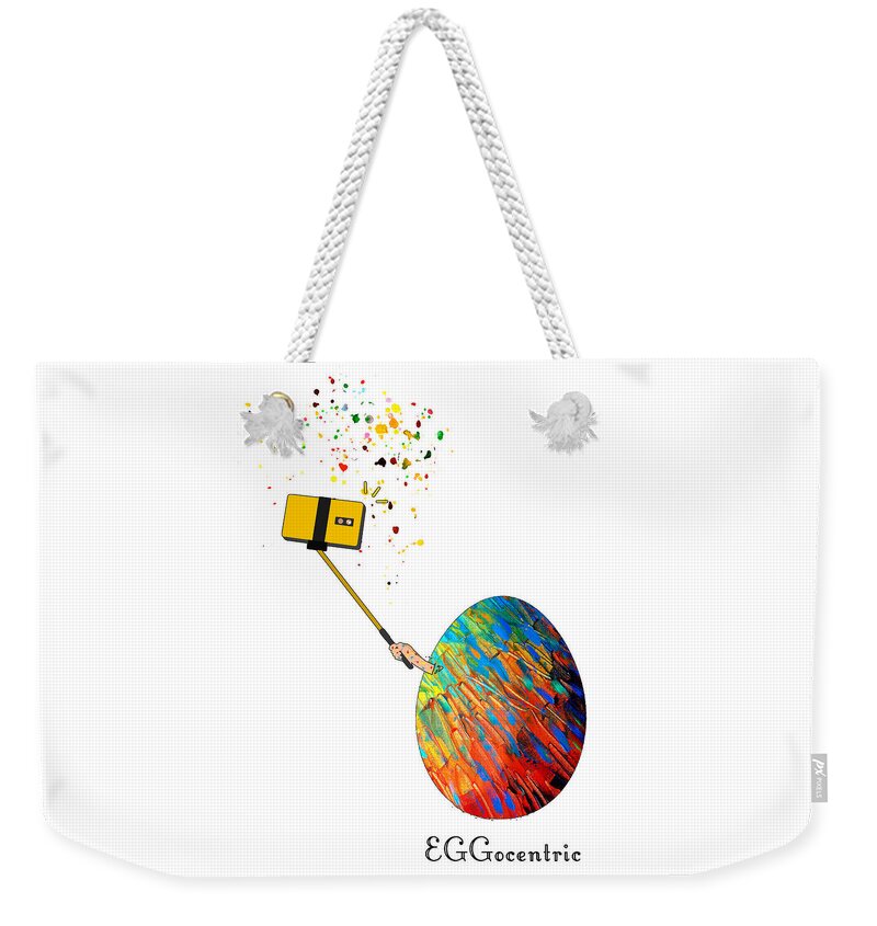 Egg Weekender Tote Bag featuring the painting EGGocentric by Miki De Goodaboom