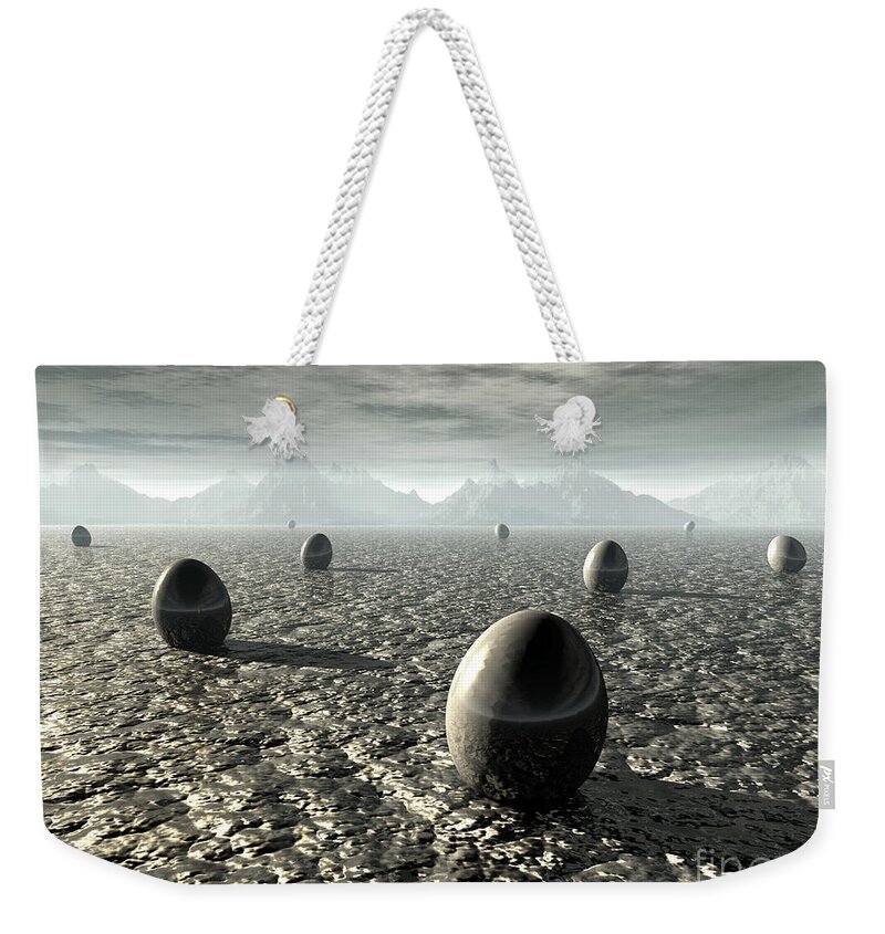 Landscape Weekender Tote Bag featuring the digital art Eggs of An Alien World by Phil Perkins