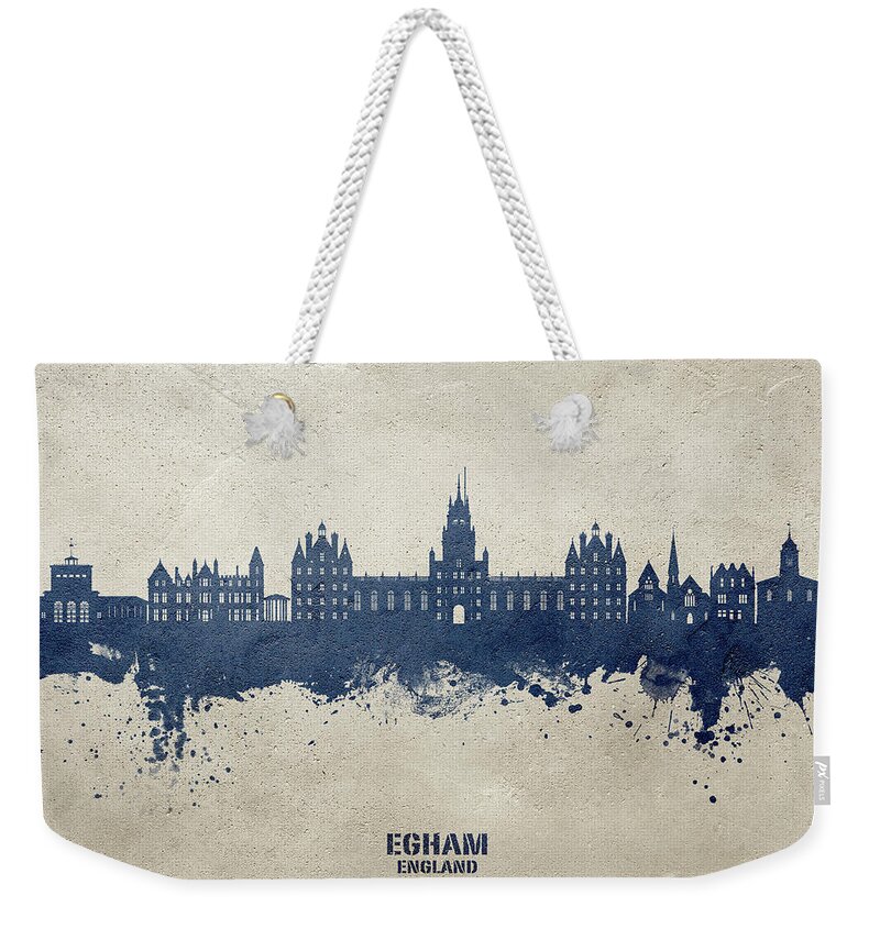 Egham Weekender Tote Bag featuring the digital art Egham England Skyline #52 by Michael Tompsett