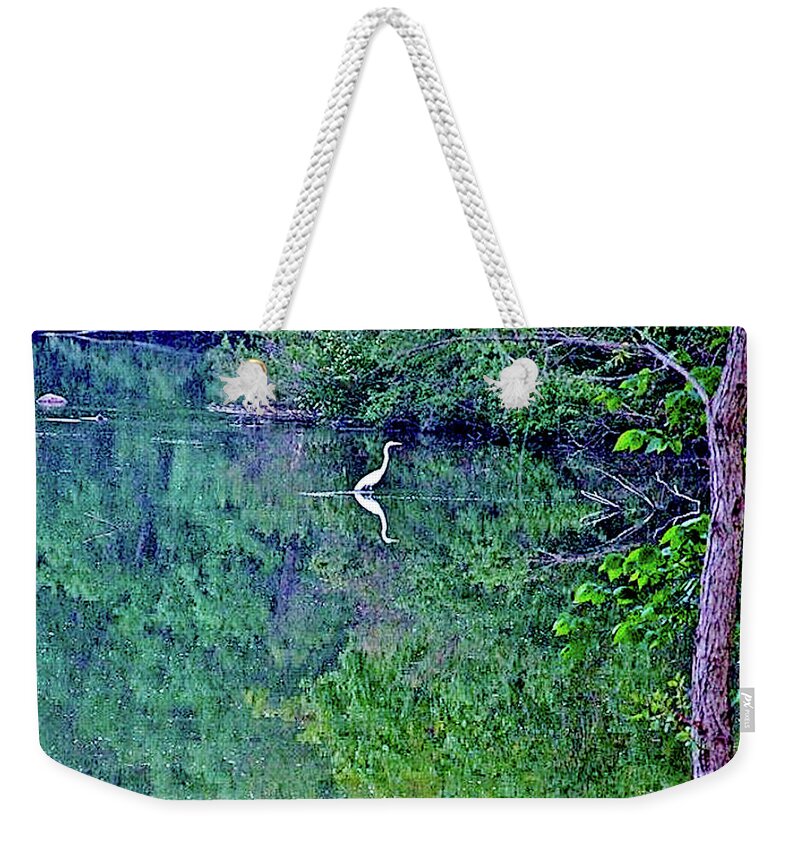 Waterfowl Weekender Tote Bag featuring the photograph Egret at Acewood Basin by Janis Senungetuk