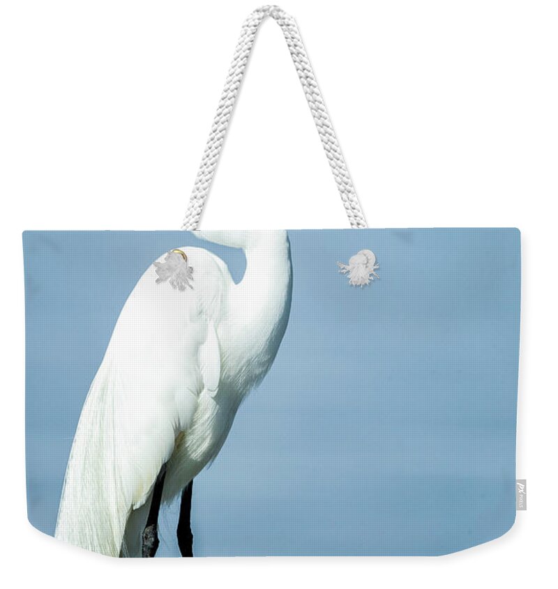 Egret Weekender Tote Bag featuring the photograph Egret on Pilling by Fran Gallogly