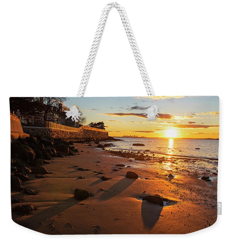 Swampscott Weekender Tote Bag featuring the photograph Fisherman's Beach Rock Wall Sunset Swampscott Massachusetts North Shore by Toby McGuire