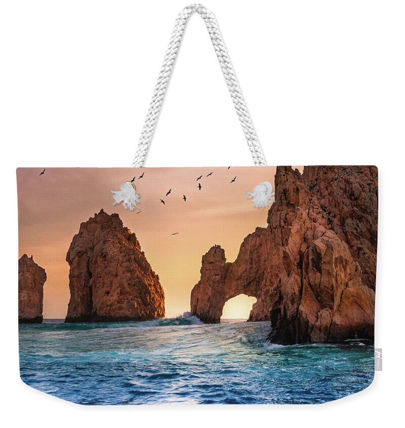 Cabo Weekender Tote Bag featuring the photograph El Arco at Sunset by Sebastian Musial