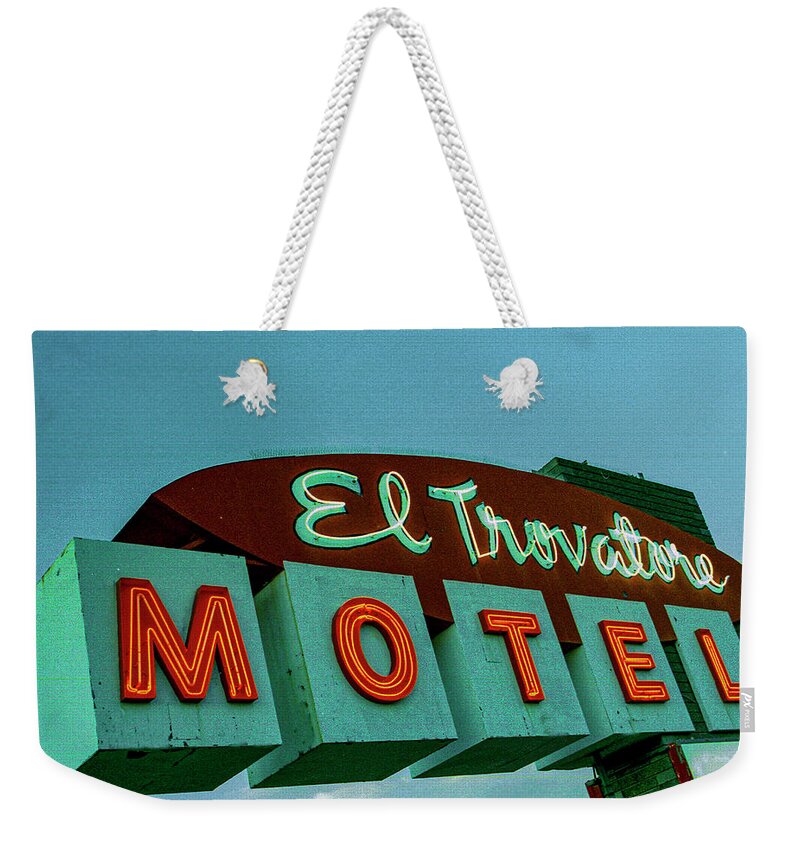 El Weekender Tote Bag featuring the photograph El Travator Motel 2003 by Matthew Bamberg