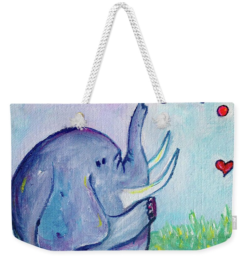 Elephant Weekender Tote Bag featuring the painting Elephant Love by Roxy Rich