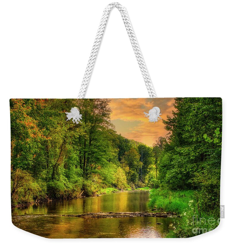 Elk River Weekender Tote Bag featuring the photograph Elk River at Sunset by Shelia Hunt