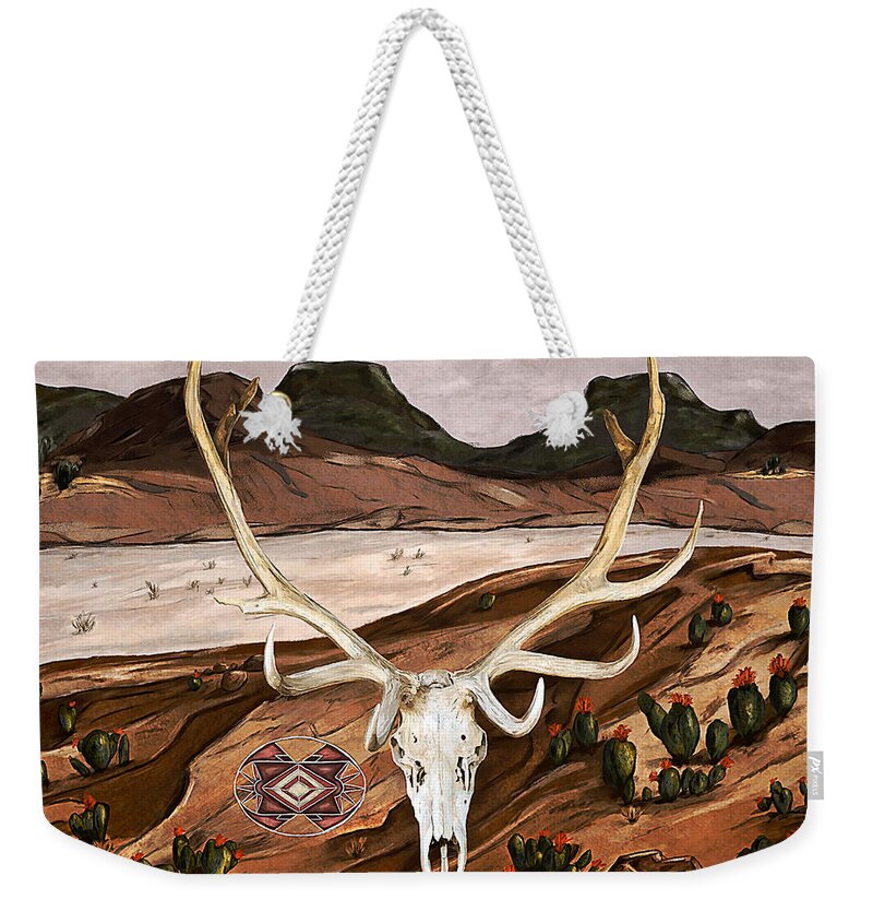 Painting Weekender Tote Bag featuring the digital art Elk Skull by Ken Taylor