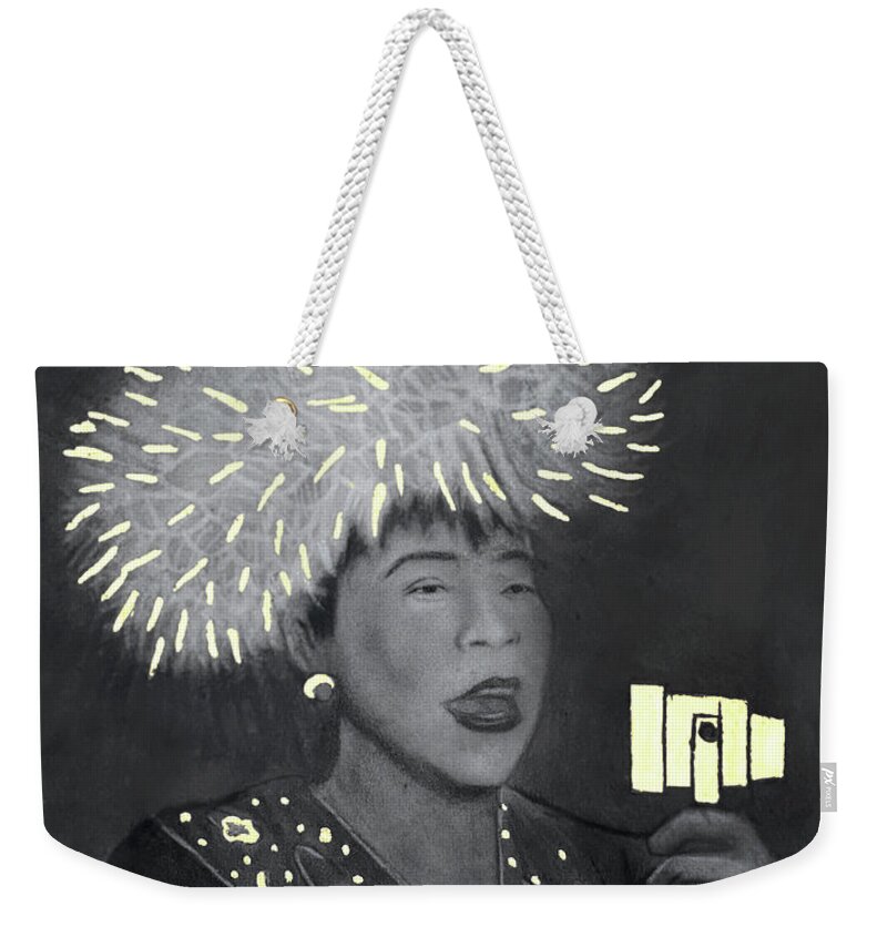 Ella Fitzgerald Weekender Tote Bag featuring the drawing Ella Fitzgerald by Nadija Armusik