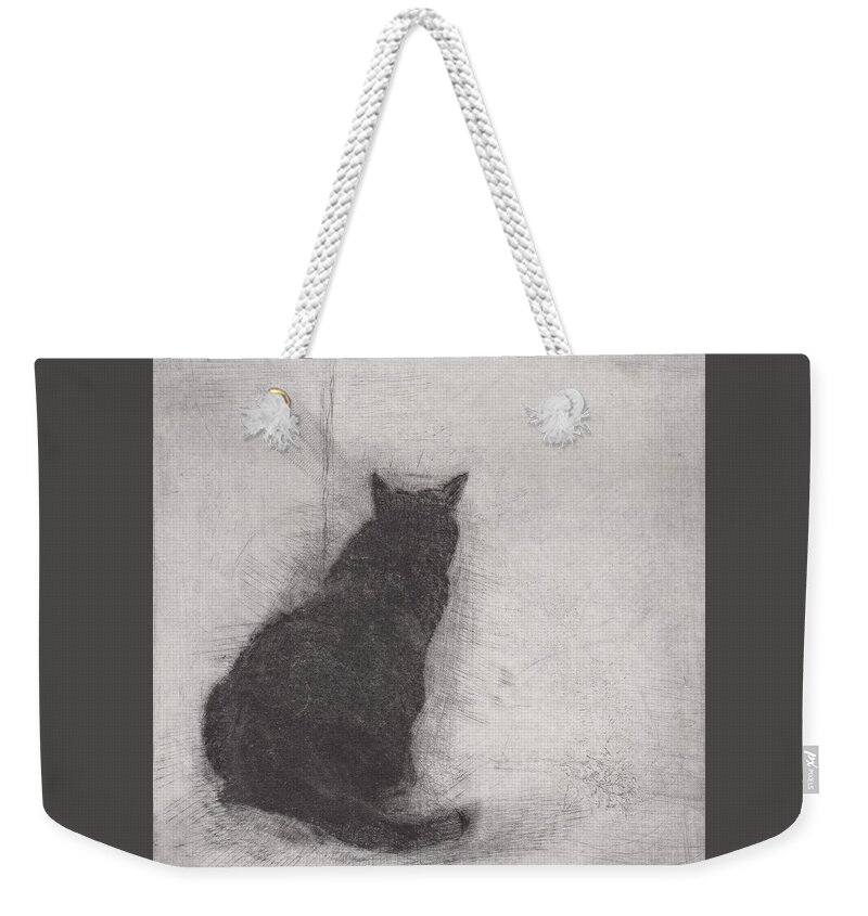 Cat Weekender Tote Bag featuring the drawing Ellen Peabody Endicott - etching by David Ladmore