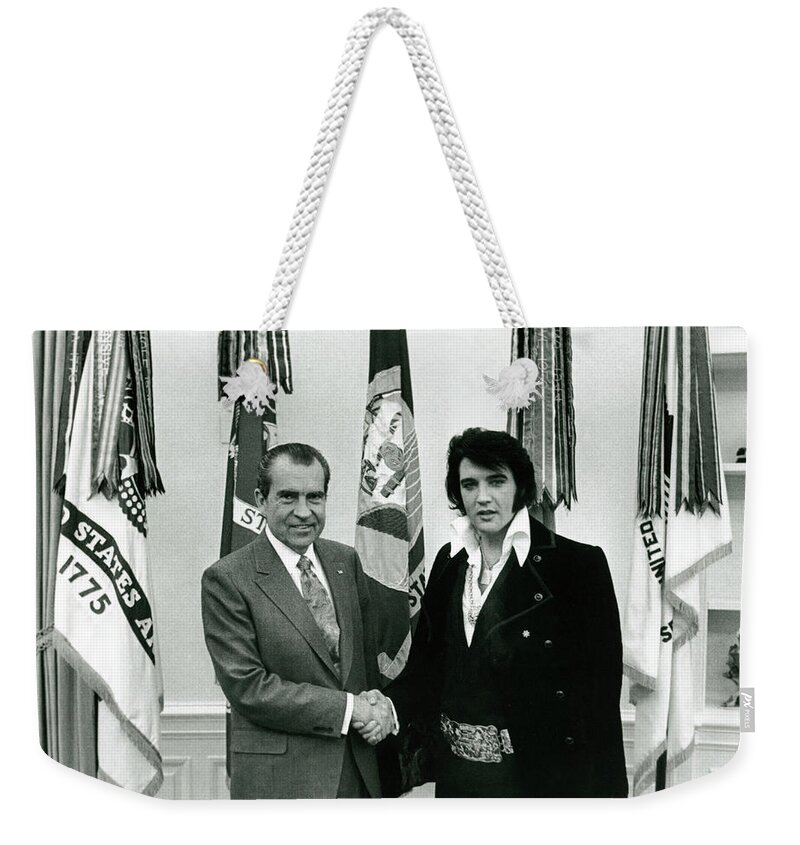 Elvis Presley Weekender Tote Bag featuring the digital art Elvis and Nixon by Unknown