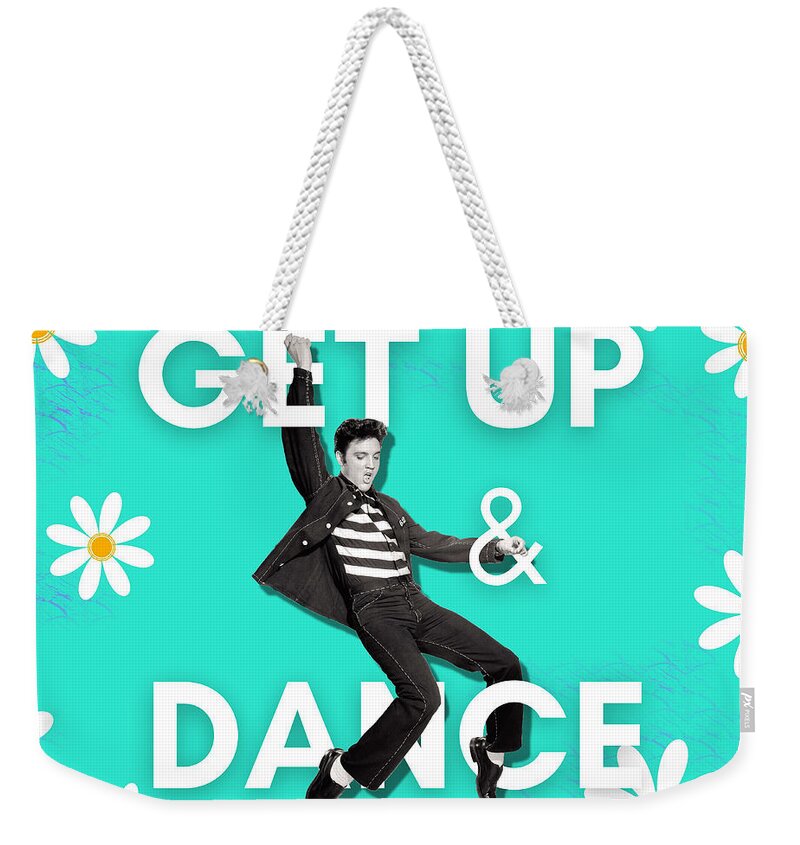 Elvis Presley Weekender Tote Bag featuring the digital art Elvis Get Up and Dance Daisies by Tina Mitchell