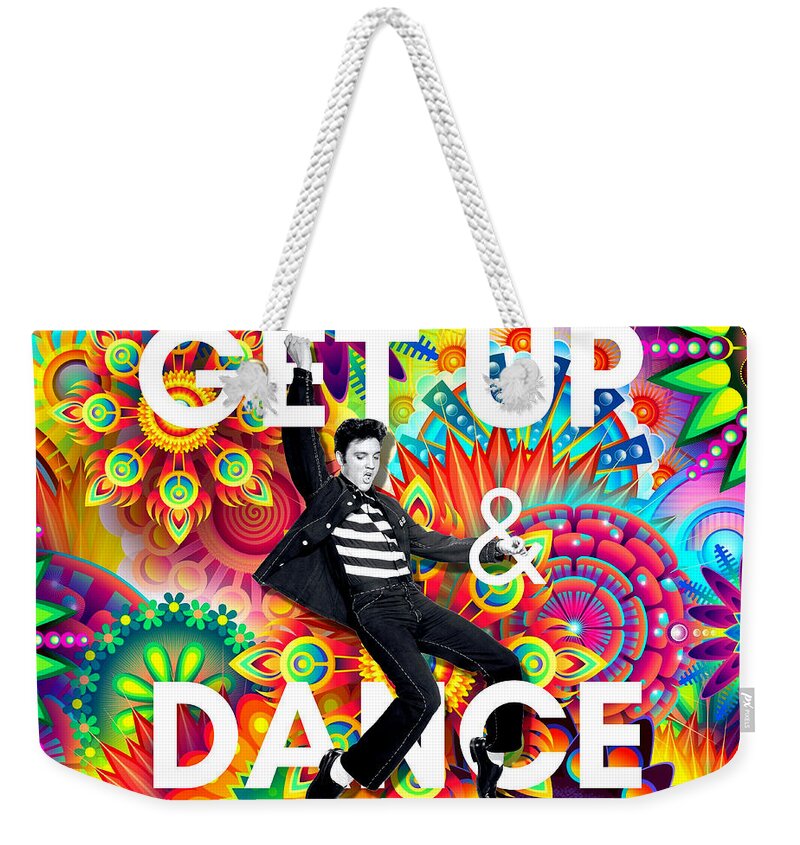 Elvis Presley Weekender Tote Bag featuring the digital art Elvis Get Up and Dance Psychedelic by Tina Mitchell