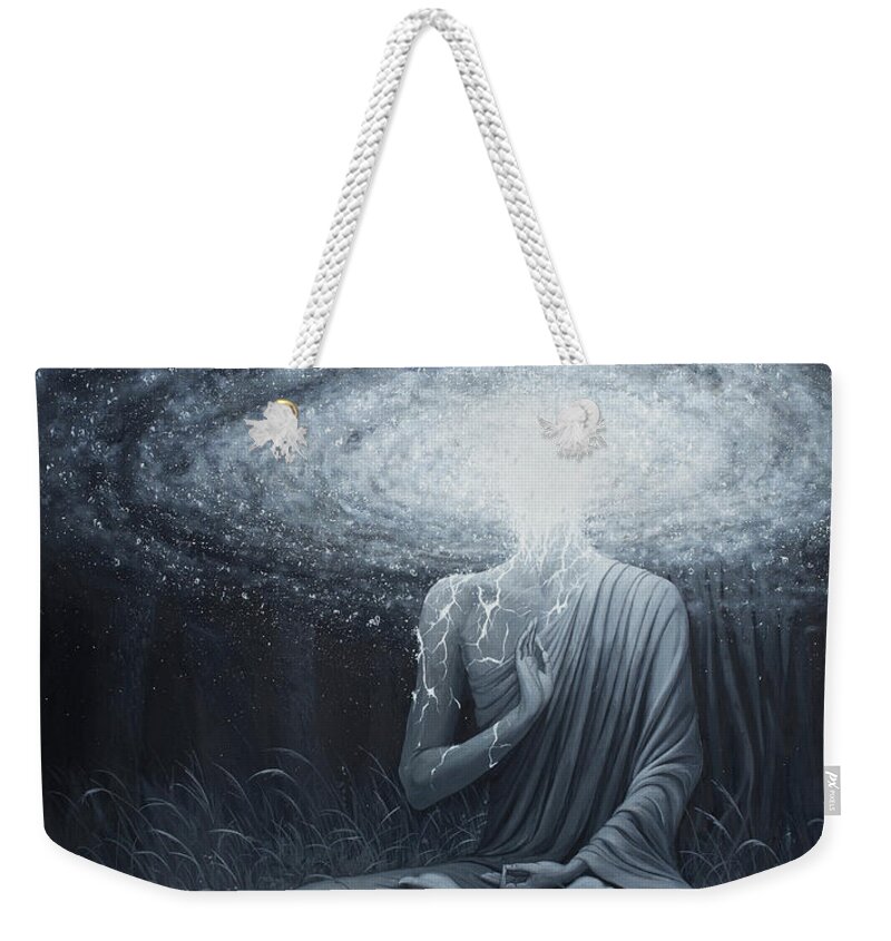 Awakening Weekender Tote Bag featuring the painting Embracing The Present Moment by Adrian Borda