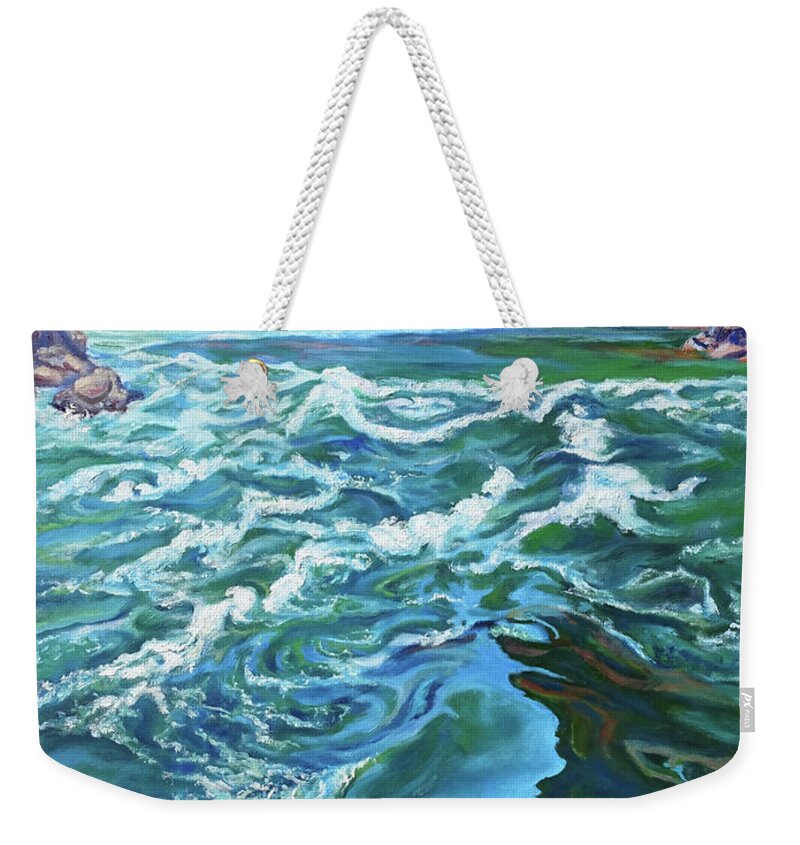 Landscape Weekender Tote Bag featuring the painting Emerald Alley by Page Holland