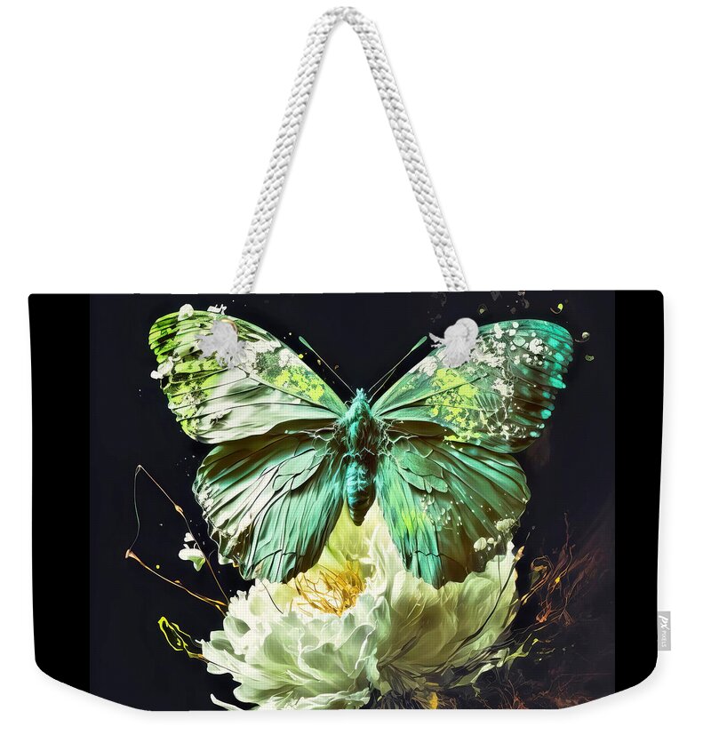  Butterfly Weekender Tote Bag featuring the painting Emerald Butterfly Explosion by Tina LeCour