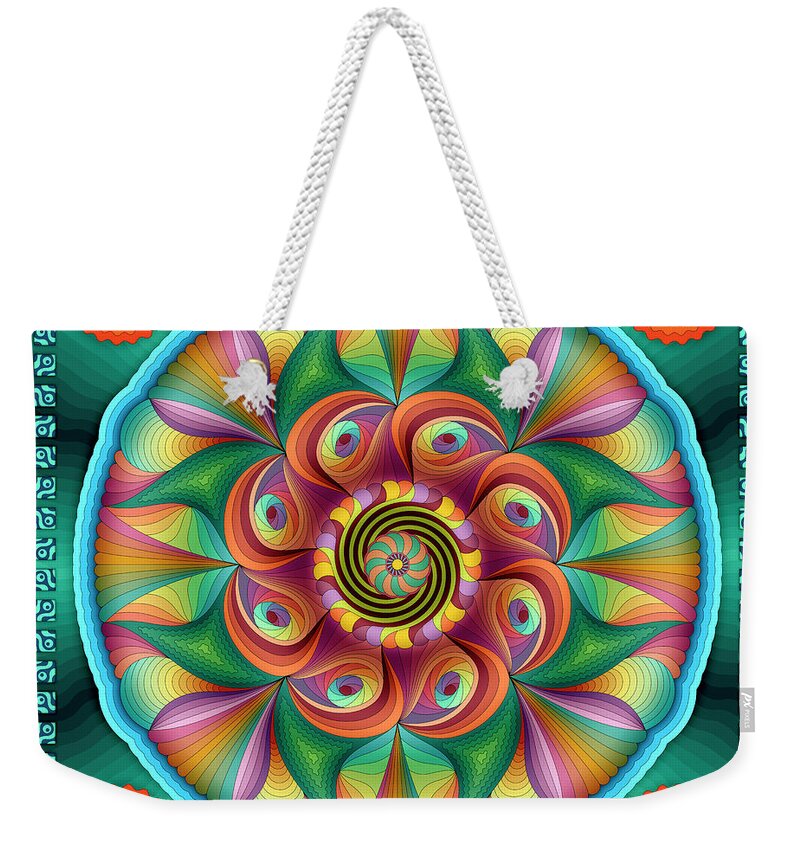 Harmony Mandalas Weekender Tote Bag featuring the digital art Emerald Sunfish by Becky Titus