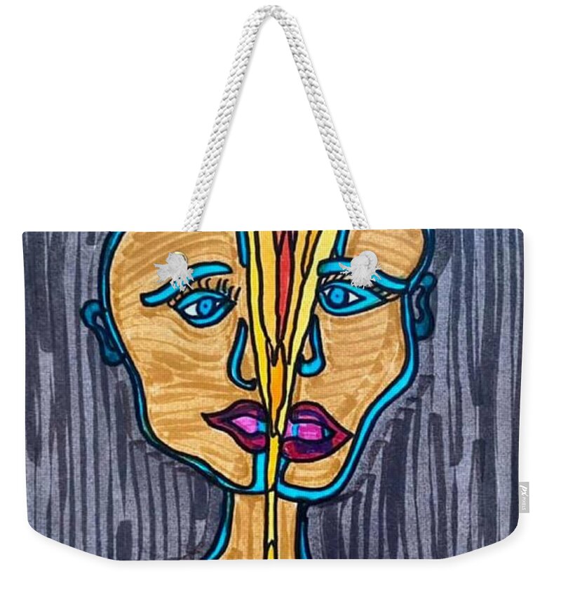  Weekender Tote Bag featuring the painting Emerging from the chrysalis of domestication by Lorena Fernandez