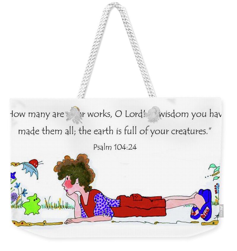 Little Girl Weekender Tote Bag featuring the painting Emmie and Her Frog by Adele Bower