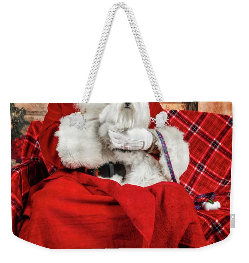 Emmy Weekender Tote Bag featuring the photograph Emmy with Santa 1 by Christopher Holmes