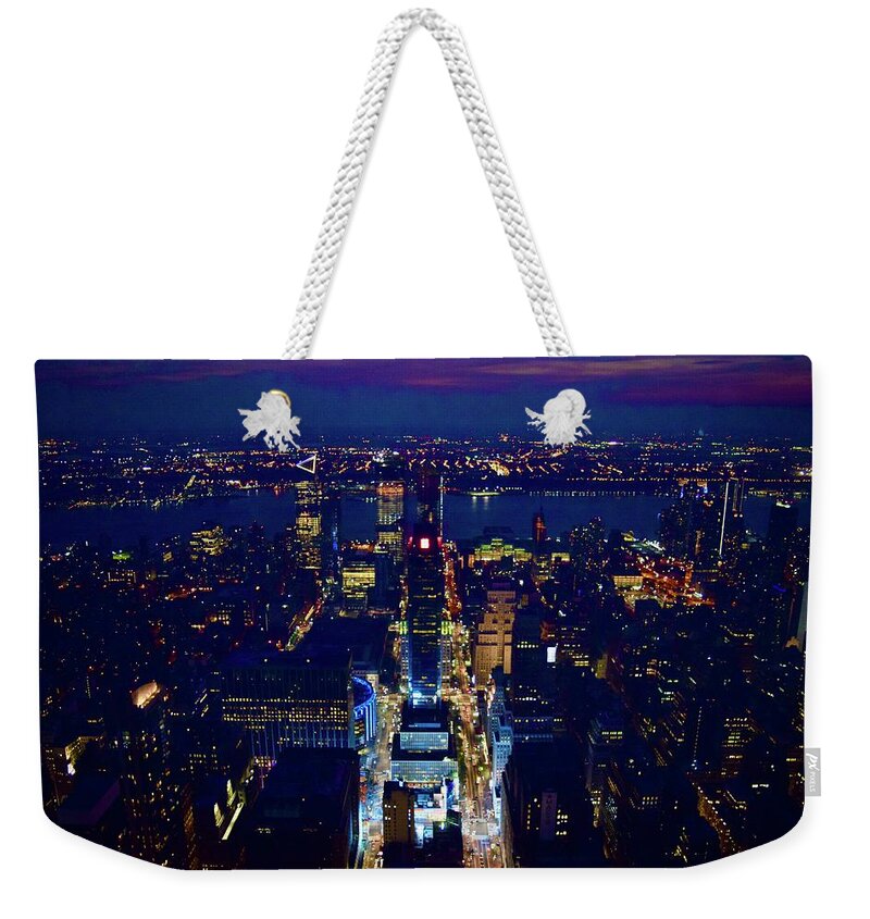 City Weekender Tote Bag featuring the photograph Manhattan Hudson River-Colorful Sunset by Bnte Creations