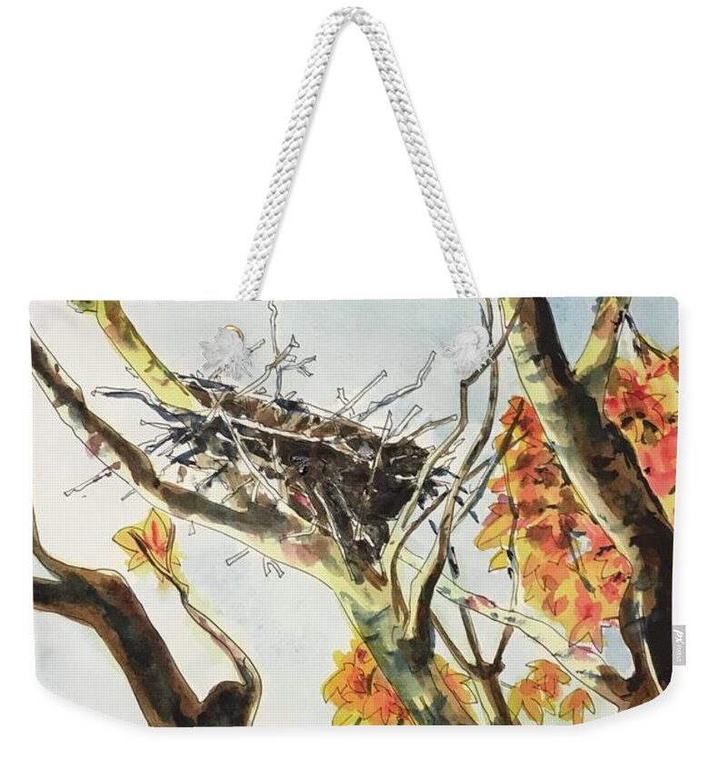 Twig Weekender Tote Bag featuring the painting Empty Nester by Sonia Mocnik
