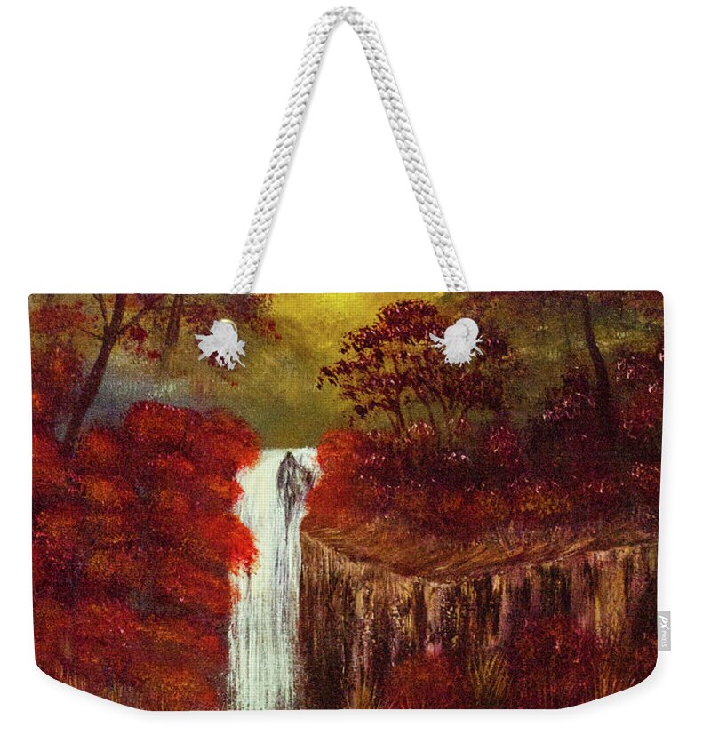 Fall Weekender Tote Bag featuring the painting Enchanted Falls by Randy Sylvia