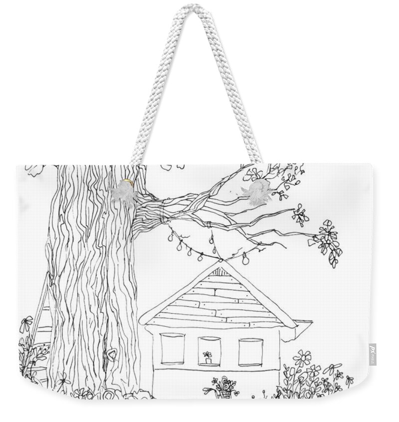 Line Art Weekender Tote Bag featuring the drawing Enchanted - Line Art - Hand Drawing Illustration Digitally Enhanced by Patricia Awapara