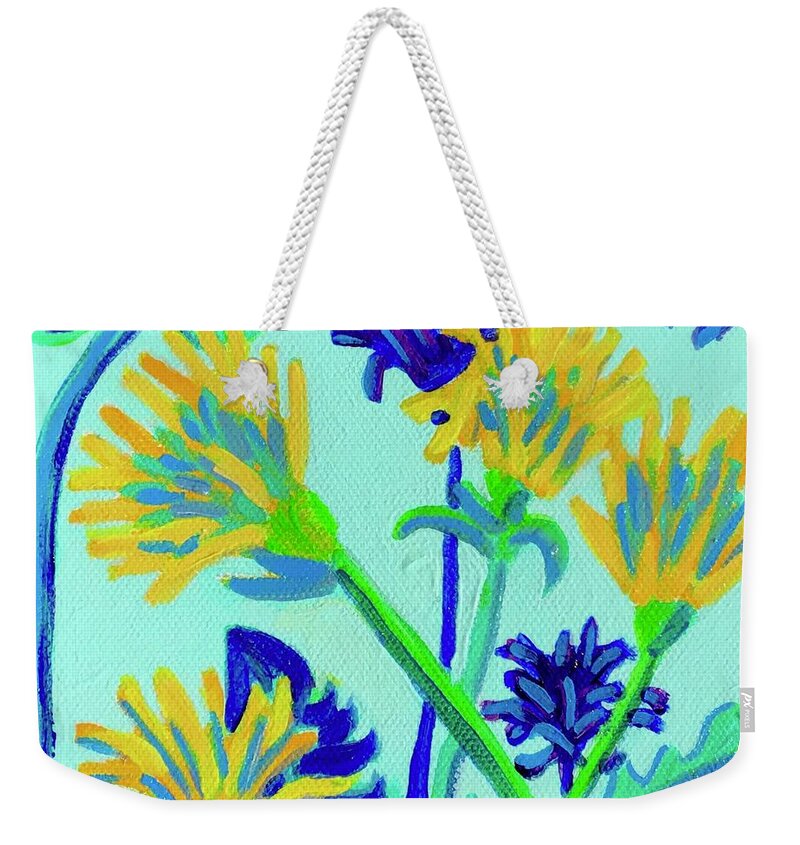 Flowers Weekender Tote Bag featuring the painting Enchanted with Dandelions by Debra Bretton Robinson