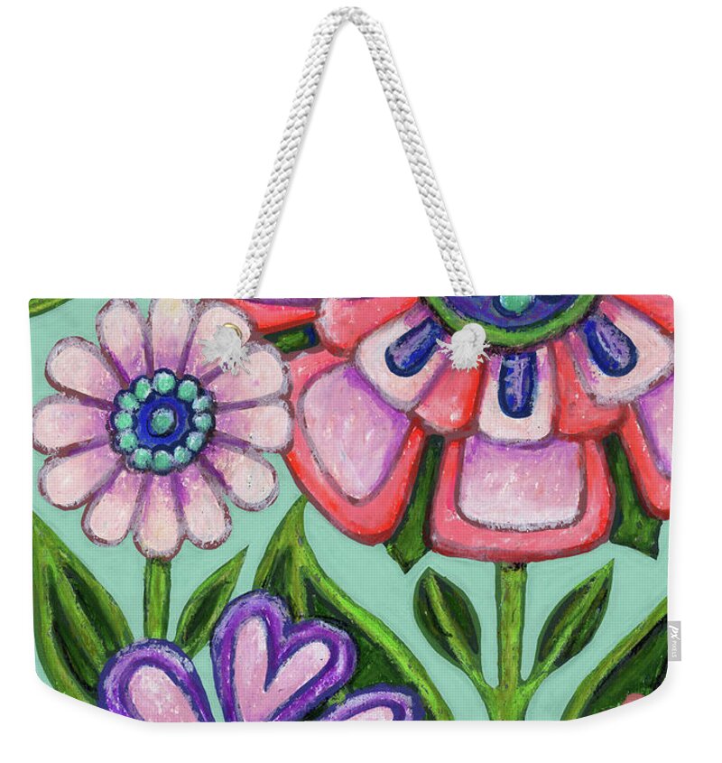 Flower Weekender Tote Bag featuring the painting Enchantment. The Wildings. Floral Painting Series by Amy E Fraser