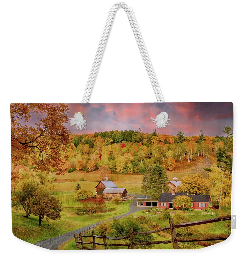 Sleepy Hollow Farm Weekender Tote Bag featuring the photograph End of a Vermont Day in Autumn by Jeff Folger