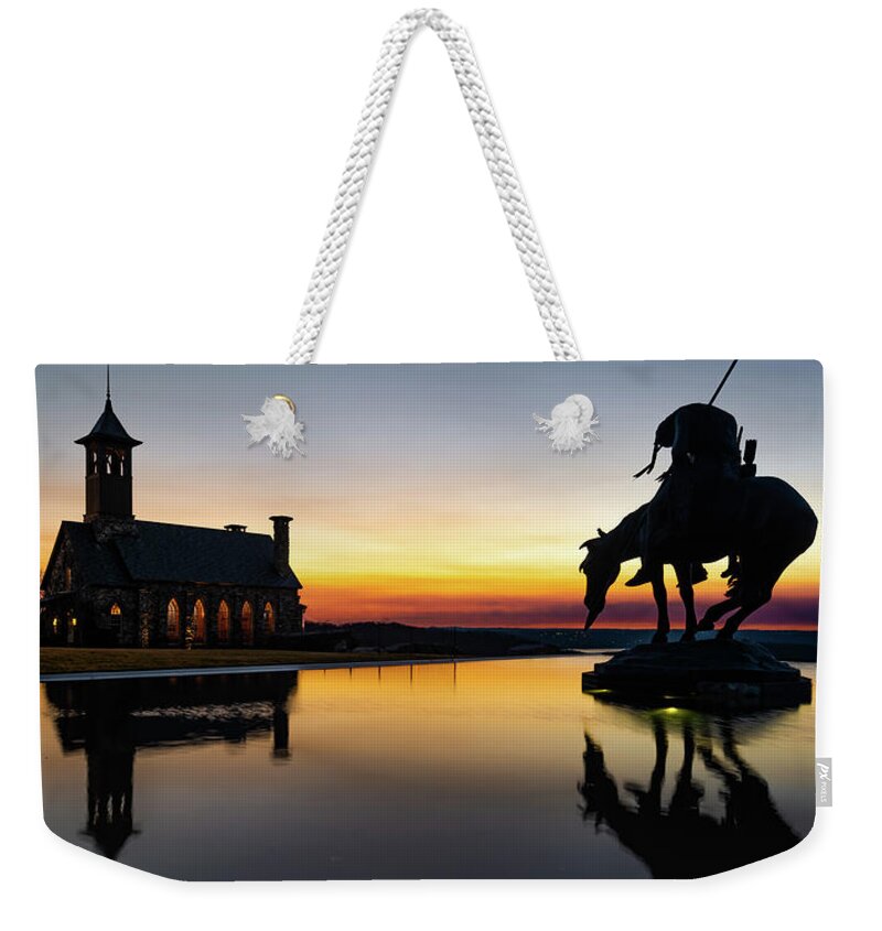 America Weekender Tote Bag featuring the photograph End of the Trail and Chapel of the Ozarks Panorama by Gregory Ballos