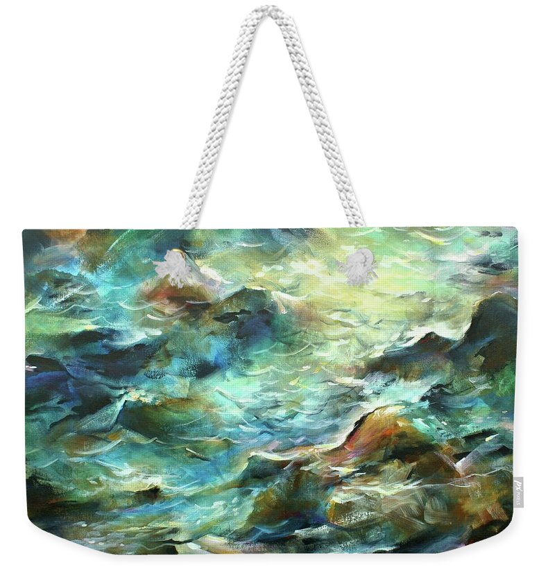 Green Blue Weekender Tote Bag featuring the painting Endless Rift by Michael Lang