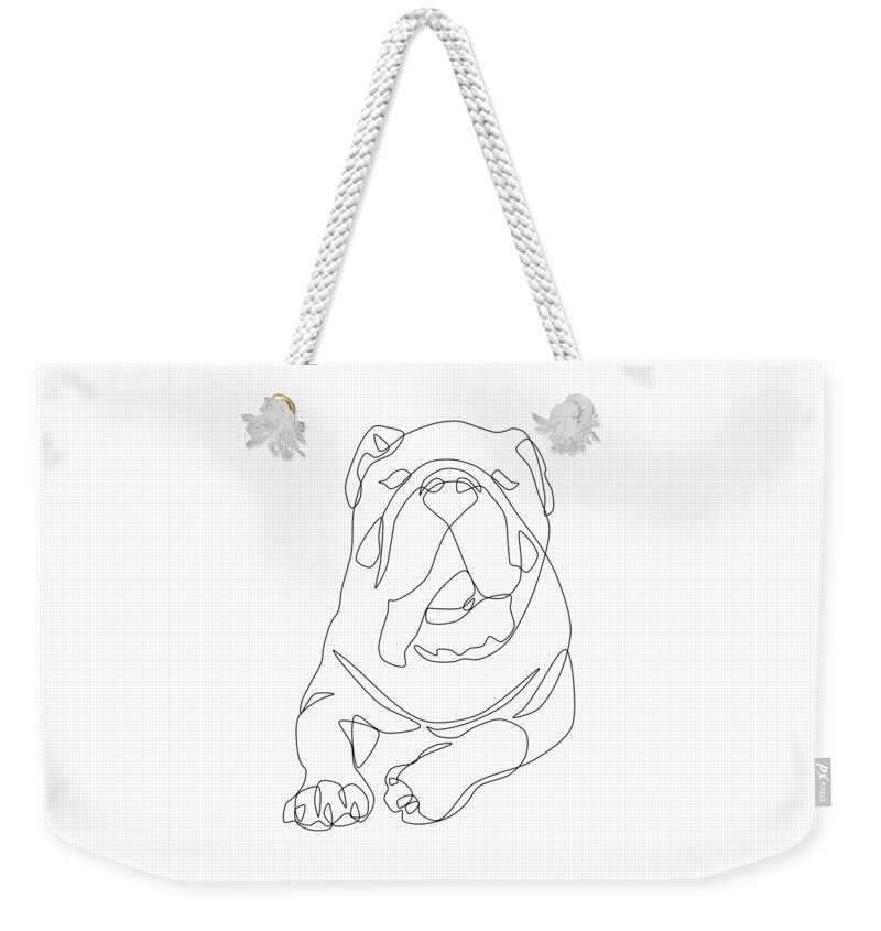English Weekender Tote Bag featuring the digital art English Bulldog Line Art by Jindra Noewi