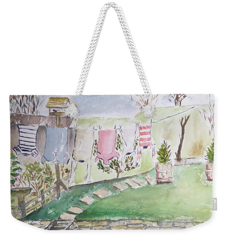 Laundry Weekender Tote Bag featuring the painting English Laundry by Roxy Rich