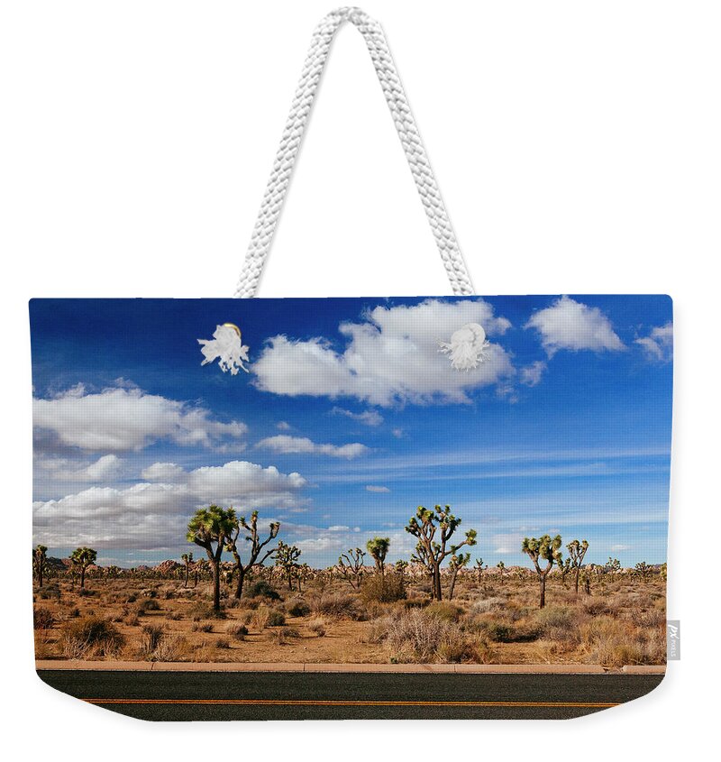 Joshua Tree Weekender Tote Bag featuring the photograph Enjoy the Journey by Laura Tucker