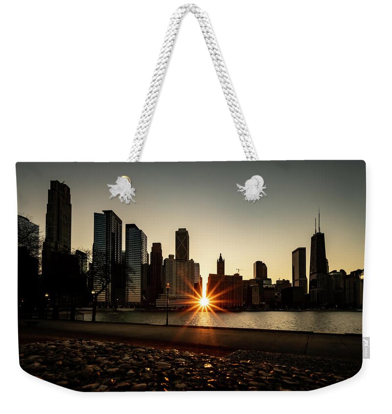 Sunset Weekender Tote Bag featuring the photograph Equinox sunset in Chicago by Sven Brogren