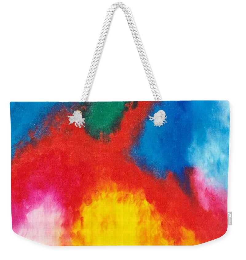 Fire Weekender Tote Bag featuring the painting Eruption by Micah Guenther