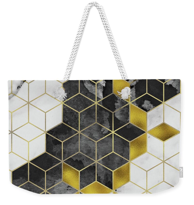 Abstract Weekender Tote Bag featuring the digital art Eternity Geometric Modern Marble by Sambel Pedes