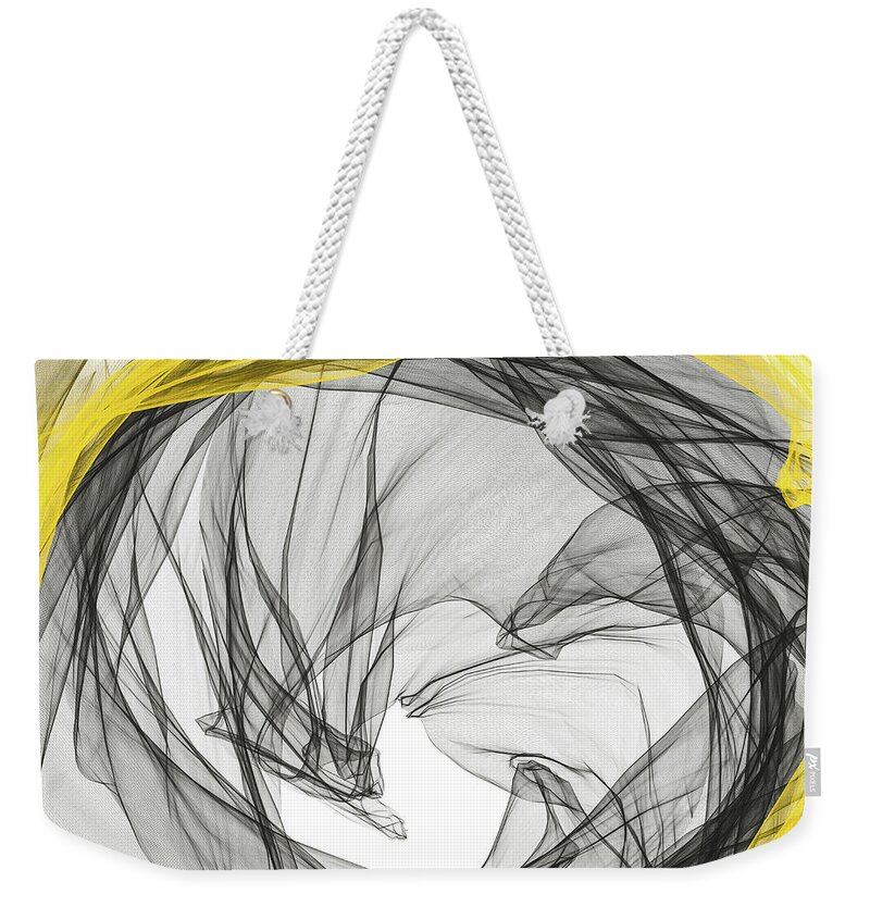 Yellow Weekender Tote Bag featuring the painting Ethereal - Yellow And Gray Art by Lourry Legarde