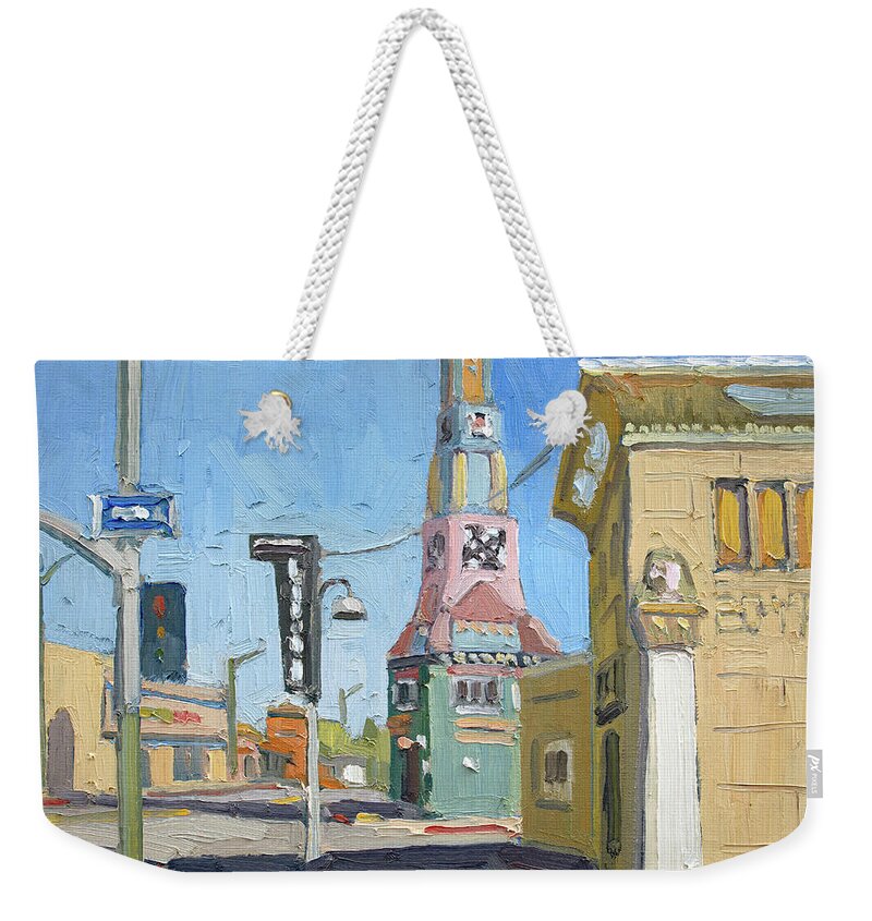 Euclid Tower Weekender Tote Bag featuring the painting Euclid Tower - City Heights, San Diego, California by Paul Strahm
