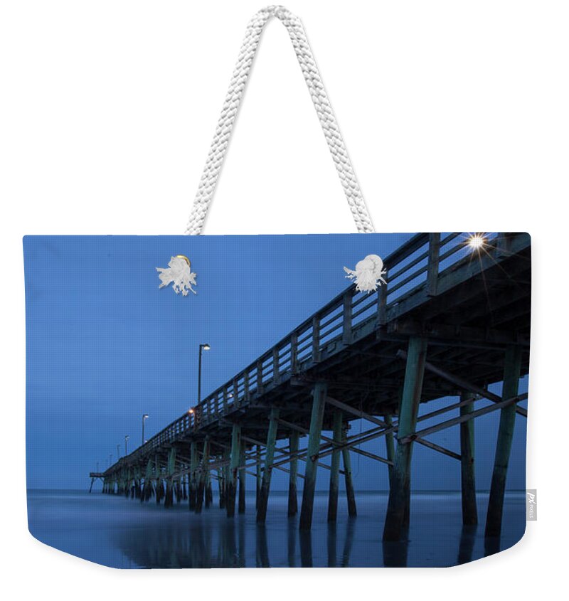 Carolina Coast Weekender Tote Bag featuring the photograph Evening at the Pier - Topsail Island by Mike McGlothlen